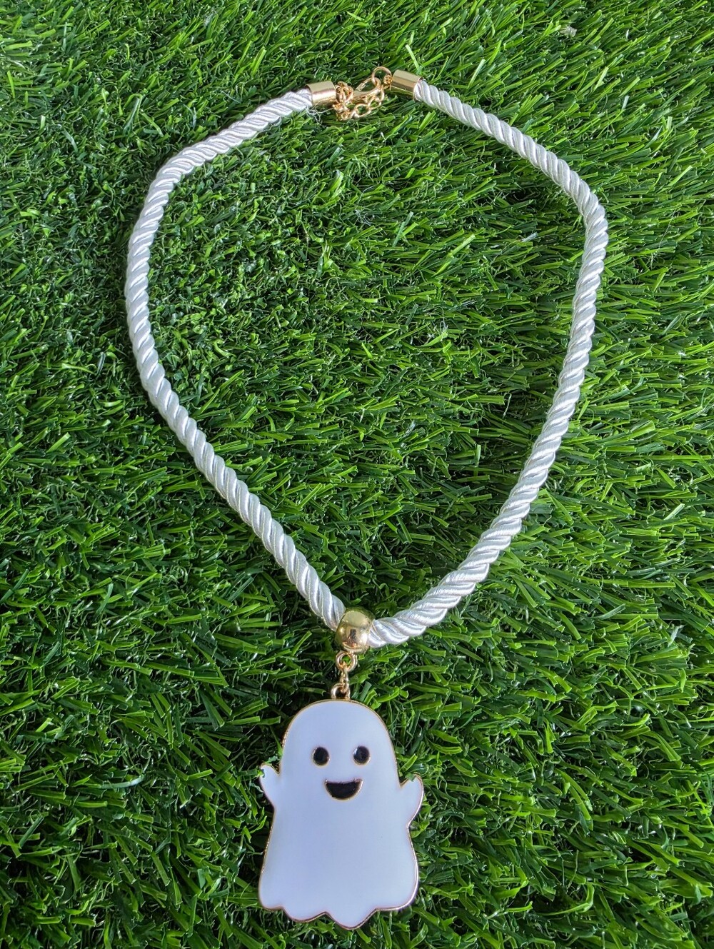 White Ghost Pendant Rope Necklace - Unbranded